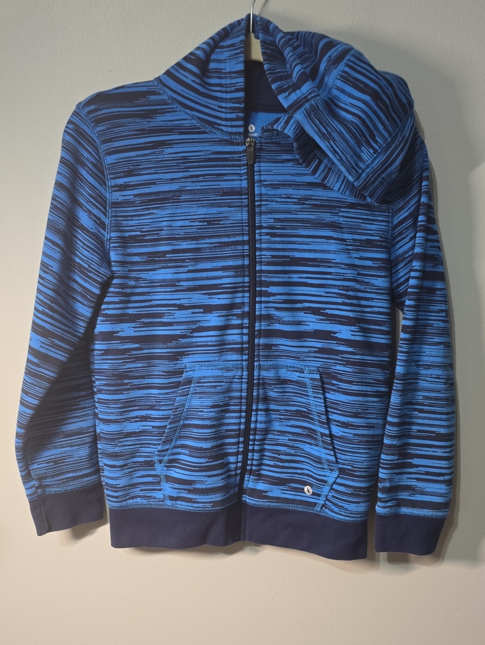 Xersion Jacket Boys' Medium 10/12 Blue & Black Abstract Fleece-Lined Zip Hoodie